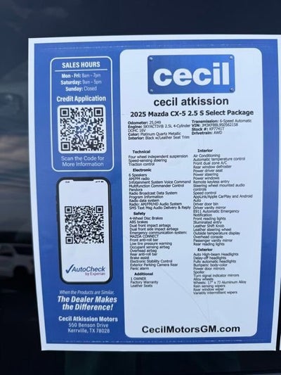 2025 Mazda Mazda CX-5 2.5 S Select Package